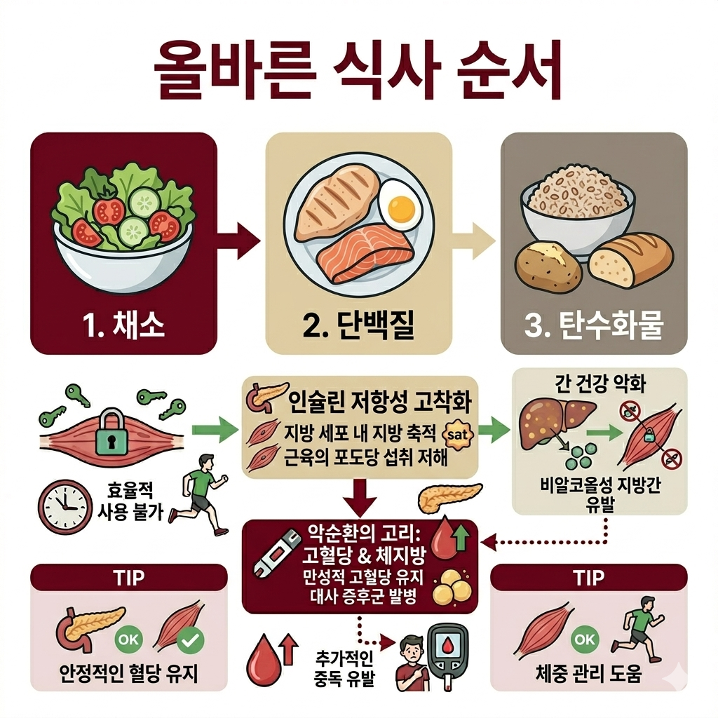 혈당 스파이크 예방 식사 순서 채소 단백질 탄수화물